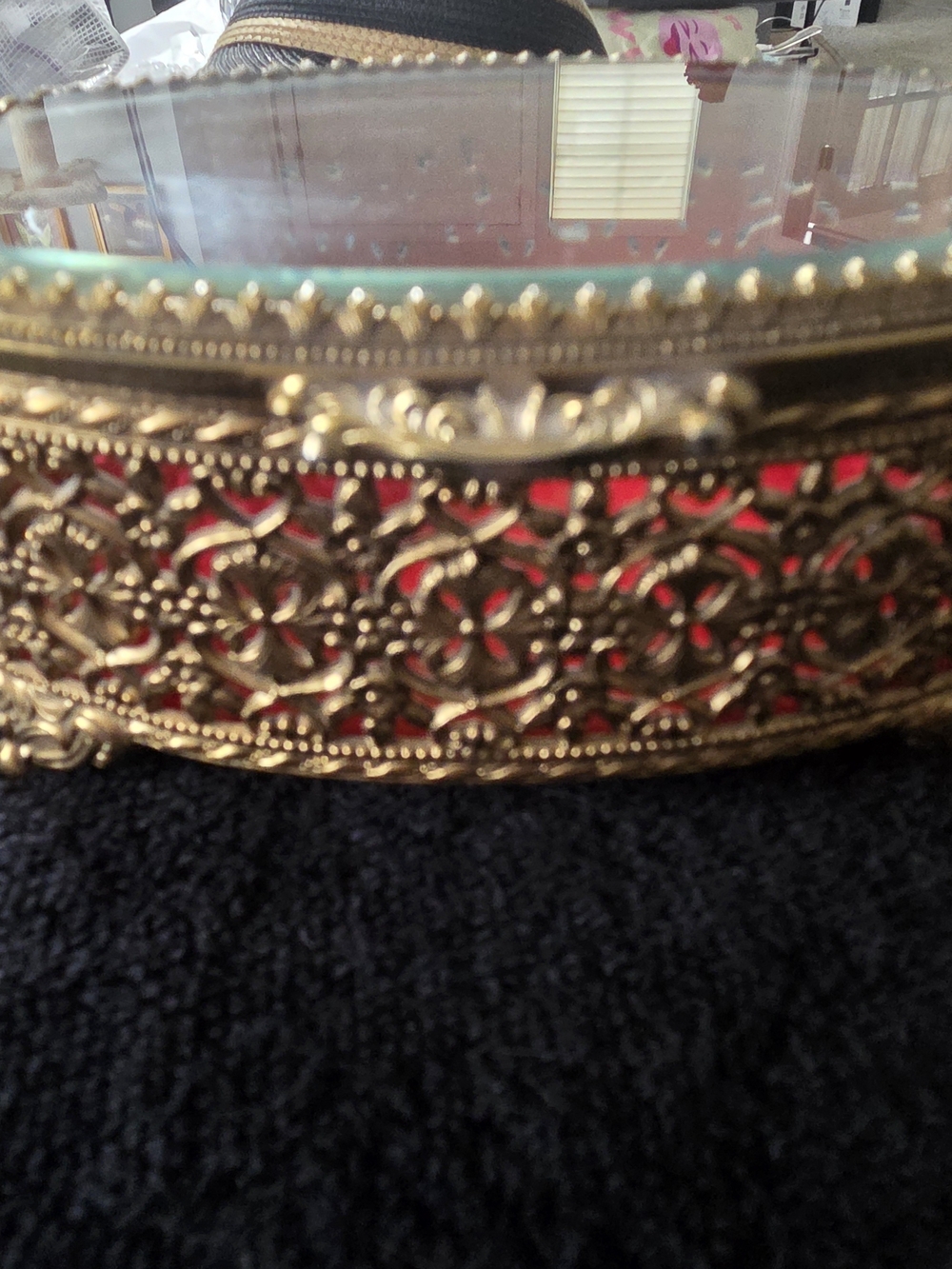 Gold Filigree Jewelry Trinket Box with Red Velvet Lining - Picture 3 of 3